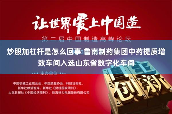 炒股加杠杆是怎么回事 鲁南制药集团中药提质增效车间入选山东省数字化车间